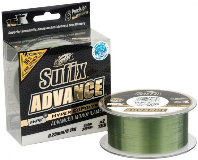 Fir Sufix Advance HMPE Hyper CoPolymer, Lo-Vis Green, 300m (Diametru fir: 0.25 mm)