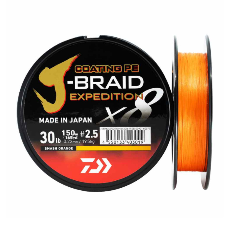 Fir Textil Daiwa J-Braid Expedition X8 Coating PE, Smash Orange, 150m (Diametru fir: 0.20 mm)