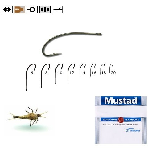 Cirlig br,forjat,tija lunga curbat, pt musca Mustad (Marime Carlige: Nr. 16)