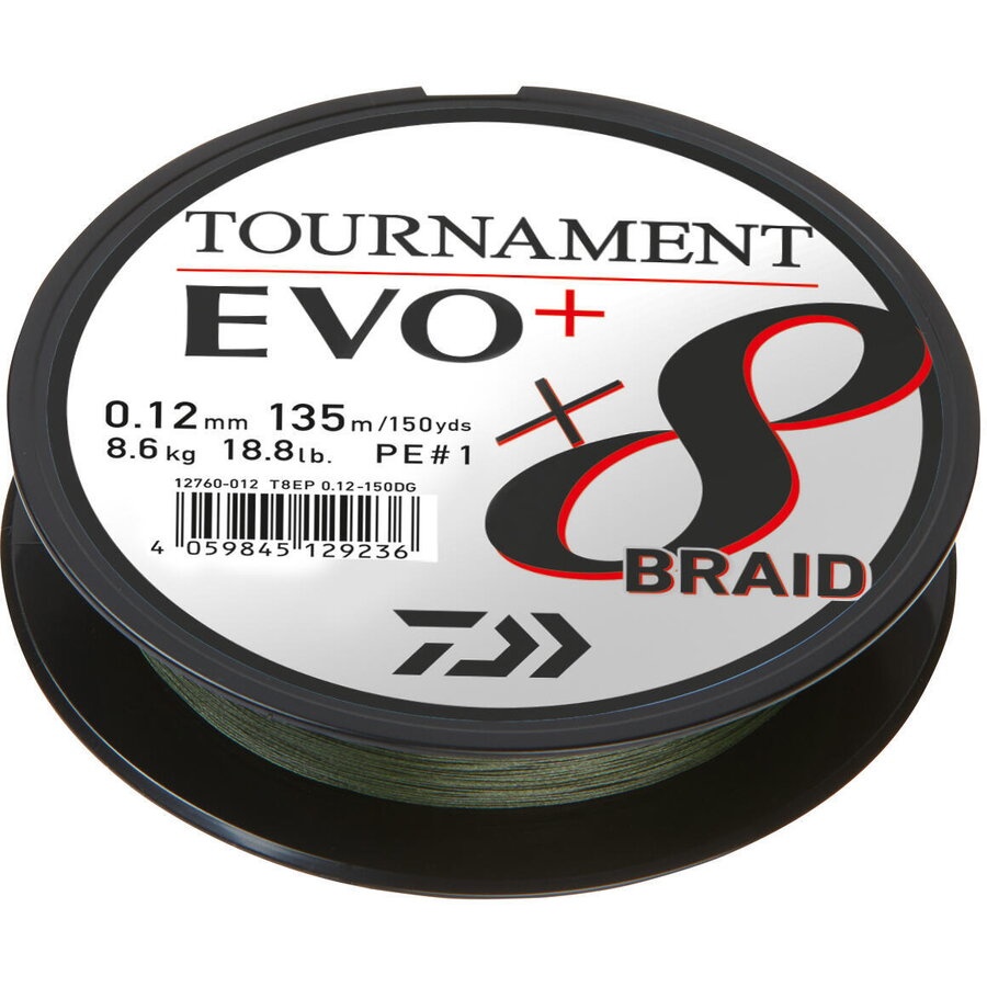 Fir Textil Daiwa Tournament 8X Braid Evo+, Culoare Dark Green, 135m (Diametru fir: 0.10 mm)