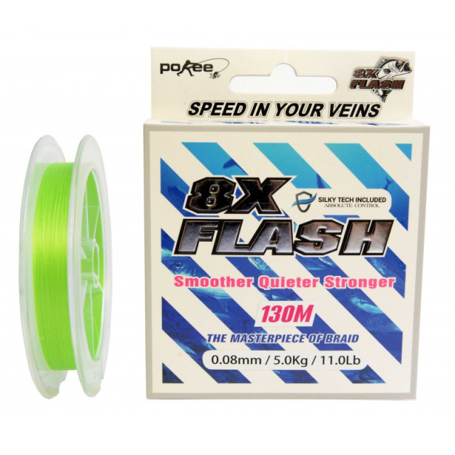 Fir textil Pokee 8X Flash Smart PE, Lime Green, 130m (Diametru fir: 0.12 mm) pescar-expert.ro