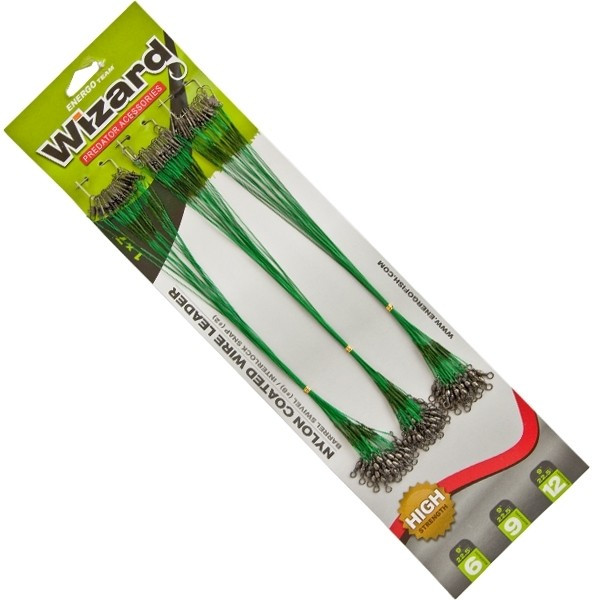 Strune Wizard Nylon Coated Wire Leader, 22.5cm, 72buc/blister Verde 22.5cm
