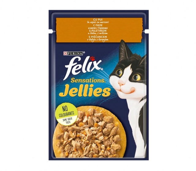 Hrana umeda pentru pisici, Felix Sensations Pui in Aspic cu morcov, 26x 85g