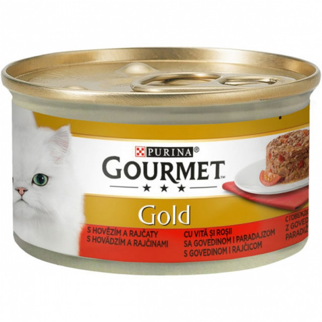 Hrana umeda pentru pisici, Gourmet Gold Savoury Cake cu vita si rosii, 24 x 85g