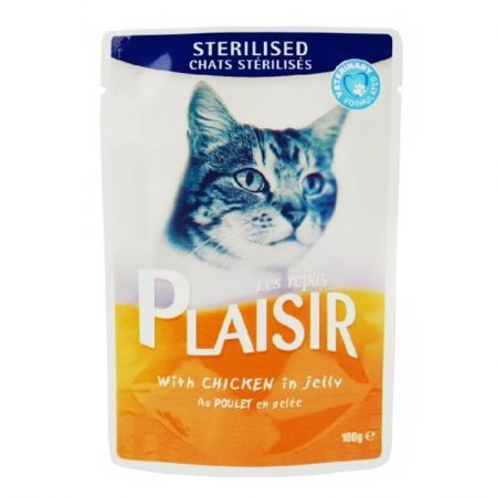 Hrana umeda pentru pisici, Plaisir, Sterilised cu Pui, 12 x 100 g
