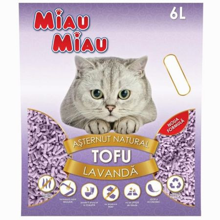 Asternut igienic pentru pisici, Miau Miau, Tofu, Lavanda, 6 L