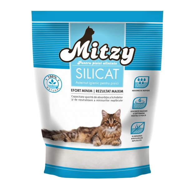 Nisip silicatic pentru pisici, Mitzy, Silicat, 3.8 L
