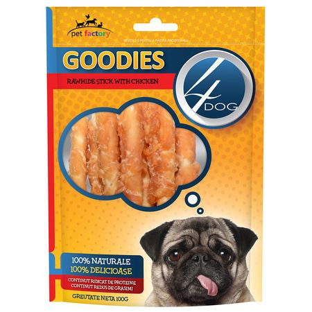Recompense pentru caini, 4Dog, Goodies Rawhide Sticks with Chicken, 100G
