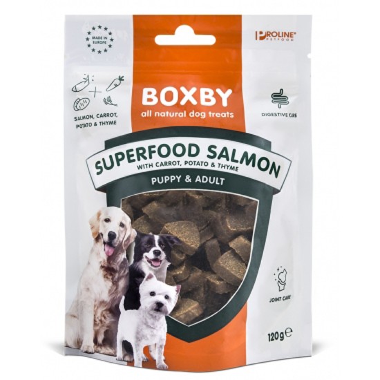 Recompense pentru caini, Boxby Superfood Salmon, Carrot & Thyme, 120g