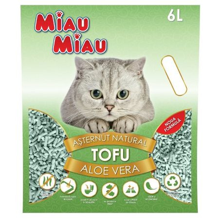 Asternut igienic pentru pisici, Miau Miau, Tofu, Aloe Vera, 6 L