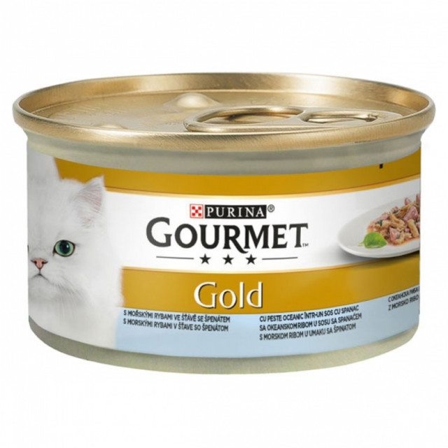 Hrana umeda pentru pisici, Gourmet Gold Double Pleasure, Peste si Spanac, 24 X 85g
