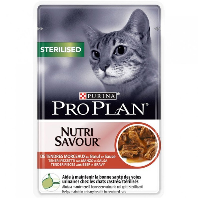 Hrana umeda pentru pisici, Pro Plan, Sterilised Nutrisavour cu Vita, 12 x 85 g