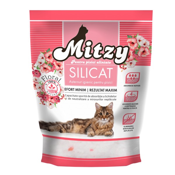 Nisip silicatic pentru pisici, Mitzy, Silicat, Floral, 3.8 L