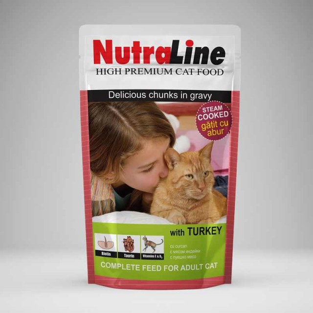 Hrana umeda pentru pisici, Nutraline, Classic Curcan, 24 x 100 G