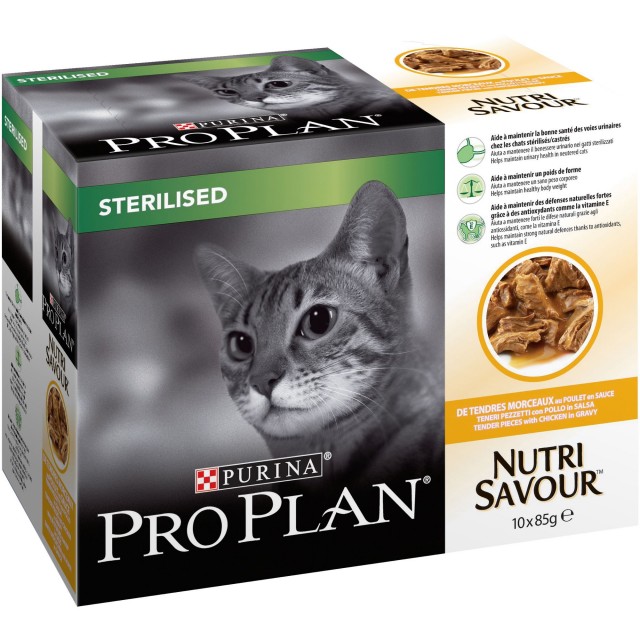 Hrana umeda pentru pisici, Pro Plan, Sterilised Nutrisavour, Pui, 10x85g