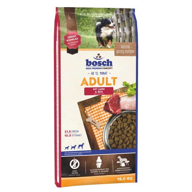 Hrana uscata pentru caini, Bosch, Adult Miel si Orez, 15kg