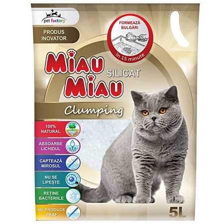 Nisip pentru pisici, Miau-Miau, Silicat Clumping, 5L