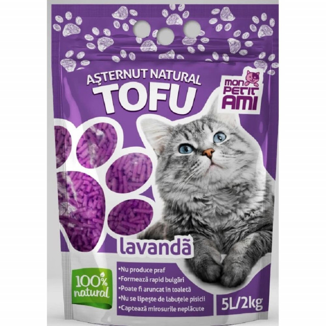 Asternut igienic pentru pisici, Mon Petit Ami Tofu Lavanda, 5 L