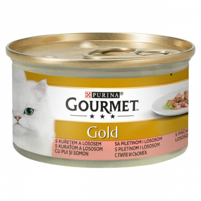 Hrana umeda pentru pisici, Gourmet Gold cu pui si somon in sos, 24 x 85g