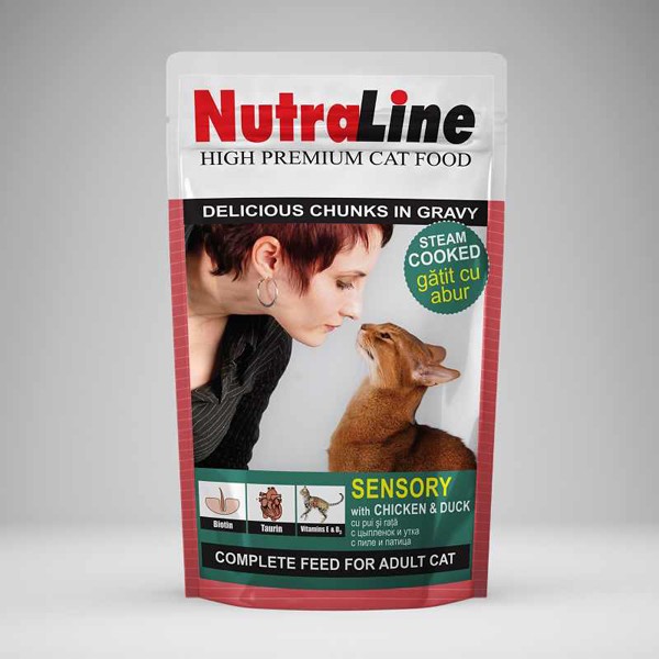 Hrana umeda pentru pisici, Nutraline, Sensory, Pui/Rata, 100 G