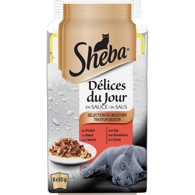 Hrana umeda pentru pisici, Sheba, Delices Du Jour, Selectii de Pui/Vita/Rata, 6 x 50g
