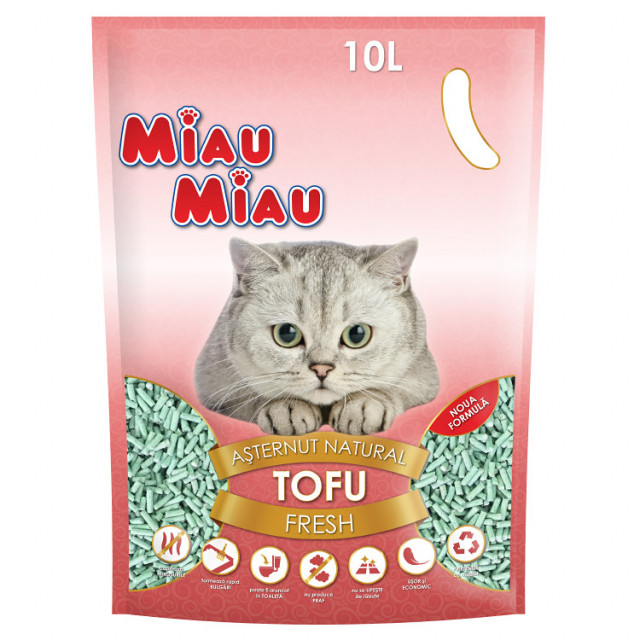 Asternut igienic pentru pisici, Miau Miau, Tofu, Fresh 10L