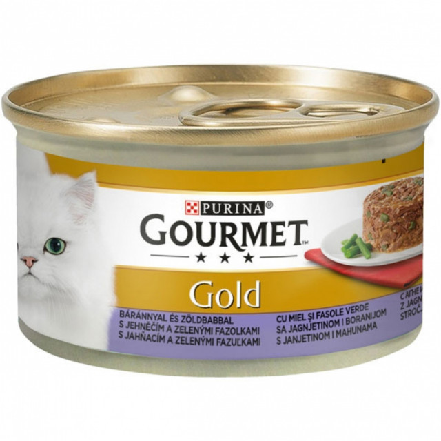 Hrana umeda pentru pisici, Gourmet Gold Savoury Cake, Miel si Fasole Verde, 24 X 85g