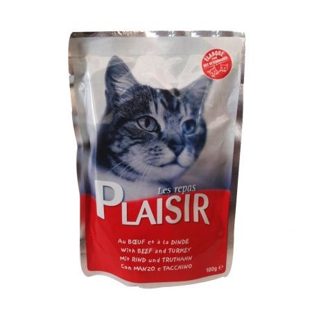 Hrana umeda pentru pisici, Plaisir, Vita si Curcan, 12 x 100 g