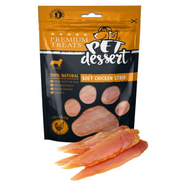Recompense pentru caini, Pet's Desert Dog Soft Chicken Strips 80g LSC-01