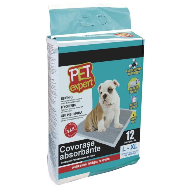 Covorase absorbante pentru caini, Pet Expert Covor Absorbant L Carbon 60 X 75 CM, 12 BUC