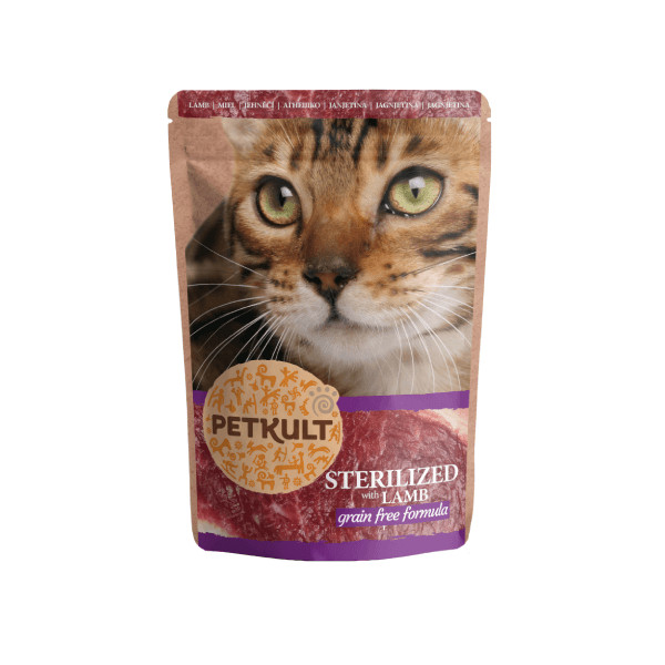 Hrana umeda pentru pisici, Petkult Cat, Sterilizat cu Miel, 100G