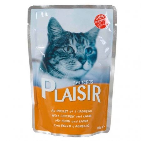 Hrana umeda pentru pisici, Plaisir, Pui si Ficat, 12 x 100 g