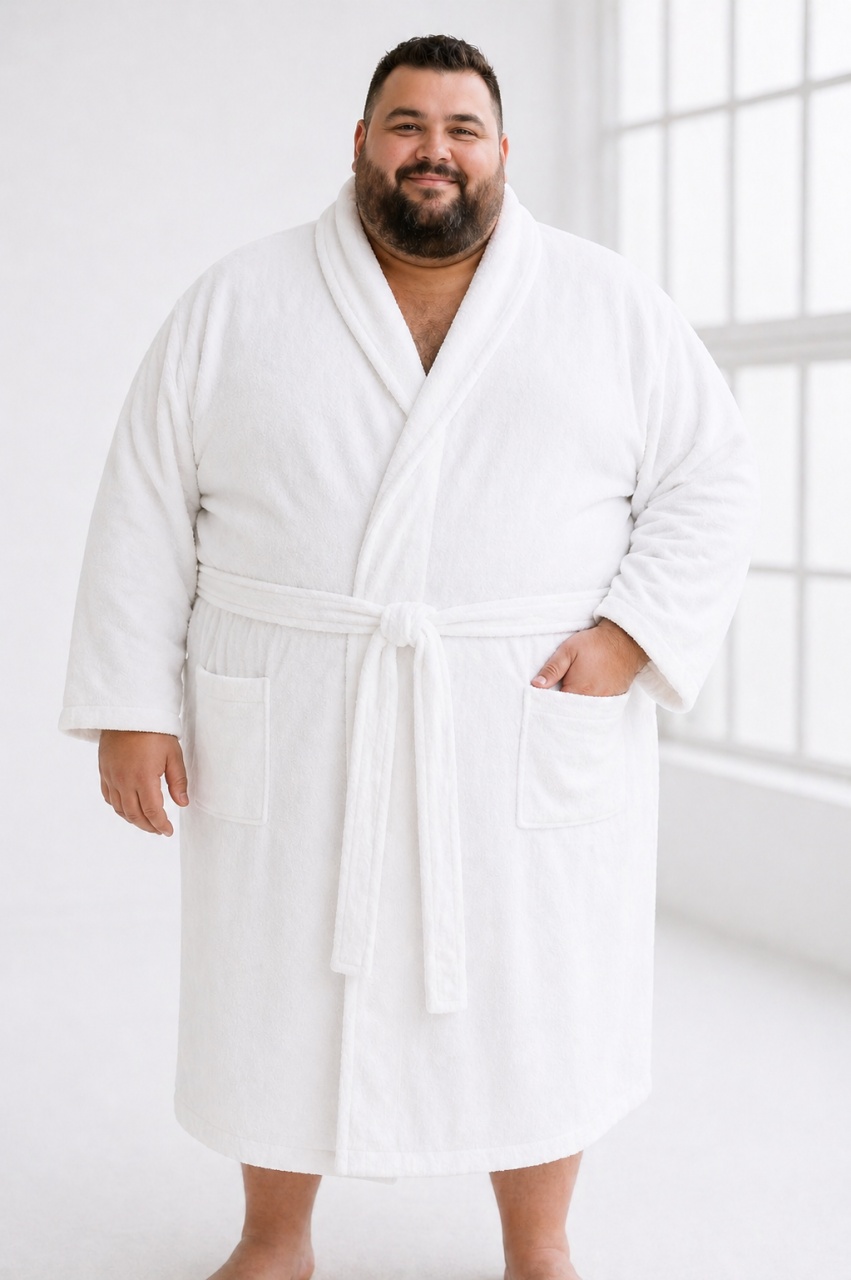Halat de baie hotelier alb XXL/XXXL – 400 g/mp | pentru persoane 130–150 kg | Made in Green OEKO-TEX