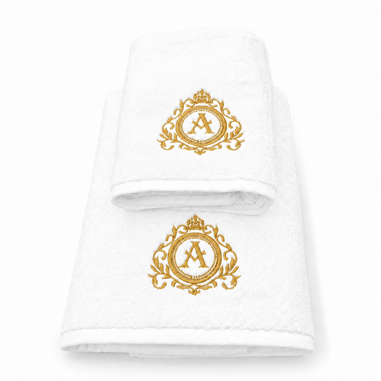 Set cadou de lux Hotel Supplier, 2 prosoape cu inițială brodată, 680 g/m², 100% bumbac, MADE IN GREEN by OEKO-TEX®