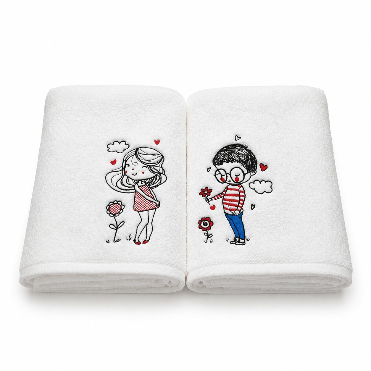 Set cadou pentru cuplu – 2 prosoape de baie brodate Îndrăgostiți, 70×140 cm, 680 g/m², 100% bumbac