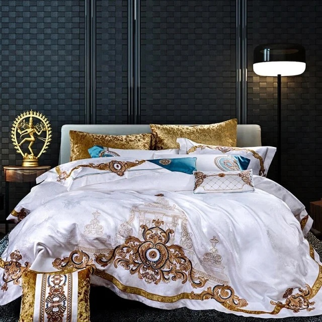 Lenjerie Luxury „Exquisite Gold Royal” brodata – Bumbac 100% TC 400