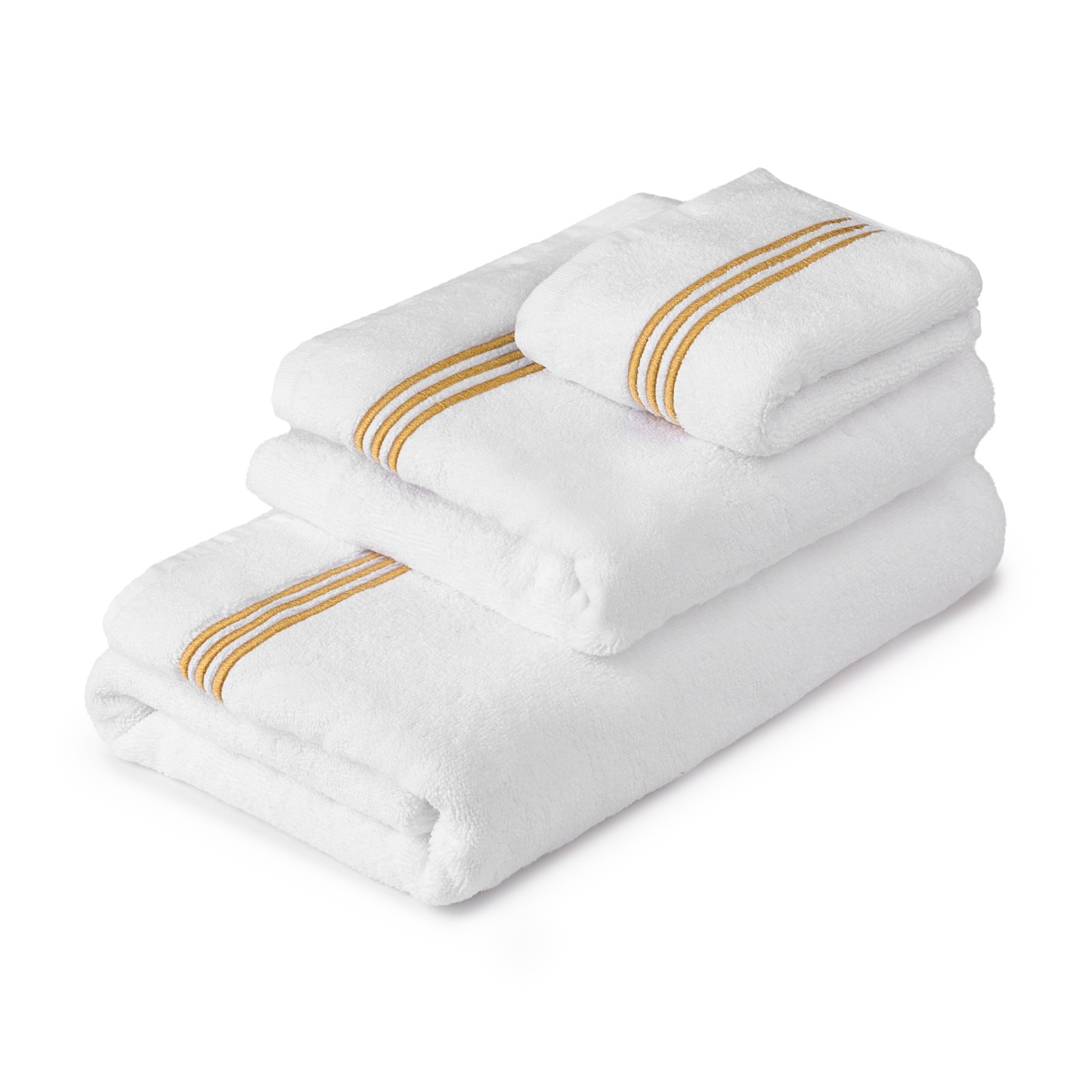 Set 3 Prosoape Hotel Premium – Alb cu Dungi Brodate, 680 g/mp – 30x50 cm, 50x90 cm, 70x140 cm