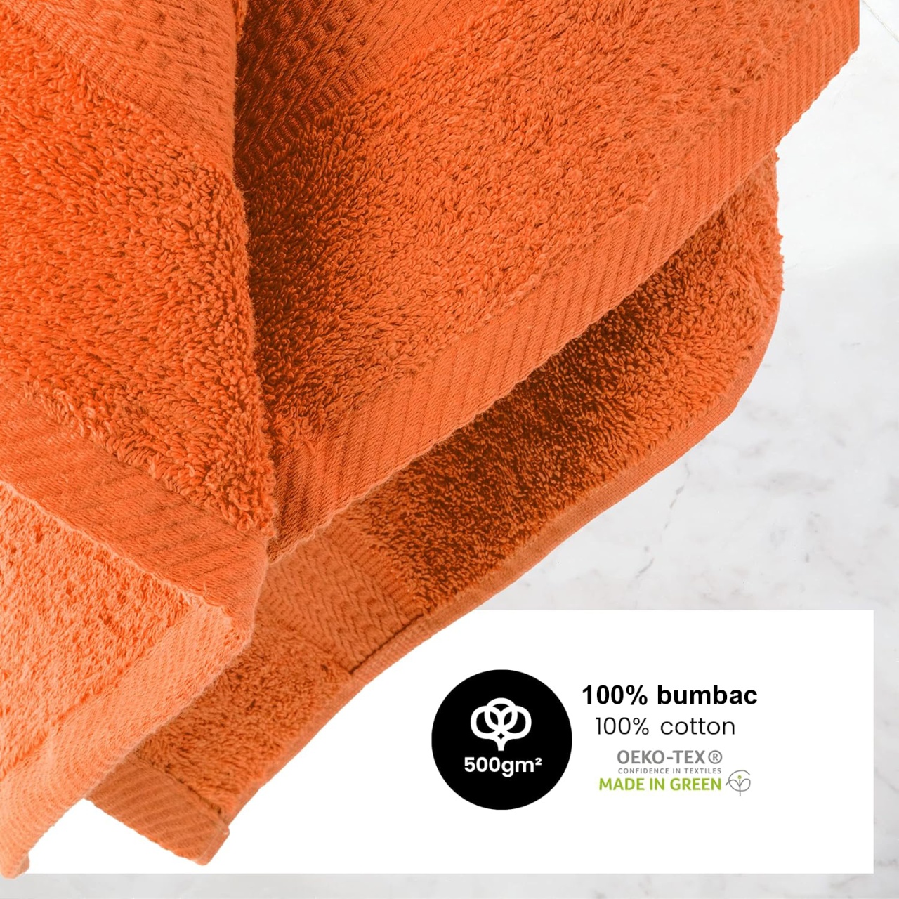 Prosop 100% bumbac 500 g/mp, premium, 50x100 cm -Portocaliu