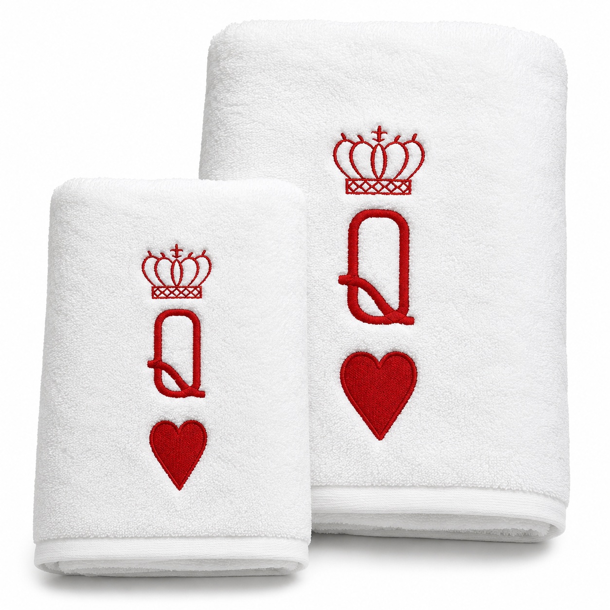 Set cadou pentru ea – 2 prosoape de baie brodate Queen, alb, 680 g/m², 100% bumbac