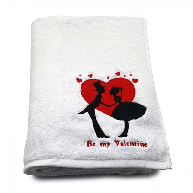 Prosop baie Brodat Valentine's Day, bumbac 100%, alb, 70x140cm - 680gr/mp