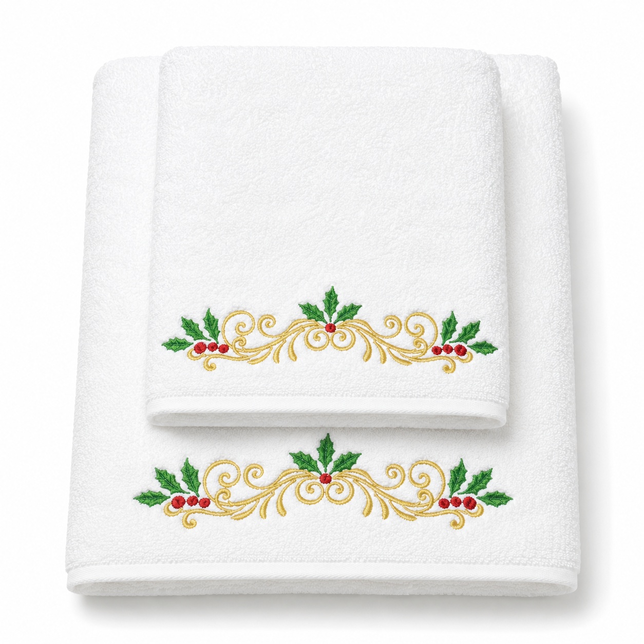 Set cadou de Crăciun cu 2 prosoape brodate color, alb, 680 g/m², 100% bumbac – model Crăciun 2