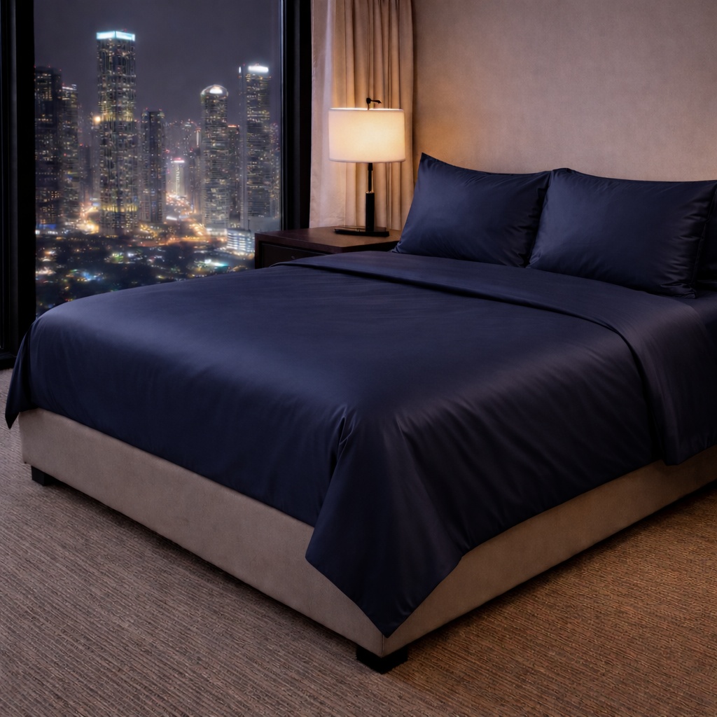 Lenjerie de Pat Satin – Hotel Supplier – 100% Bumbac Premium Satinat – 300 TC Navy Blue
