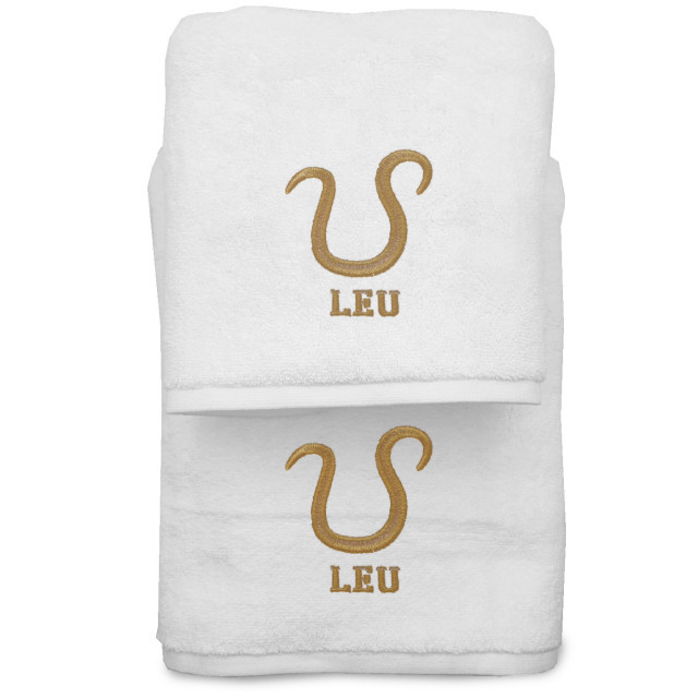 Set 2 Prosoape baie Brodate Alb cu broderie Leu, bumbac 100%