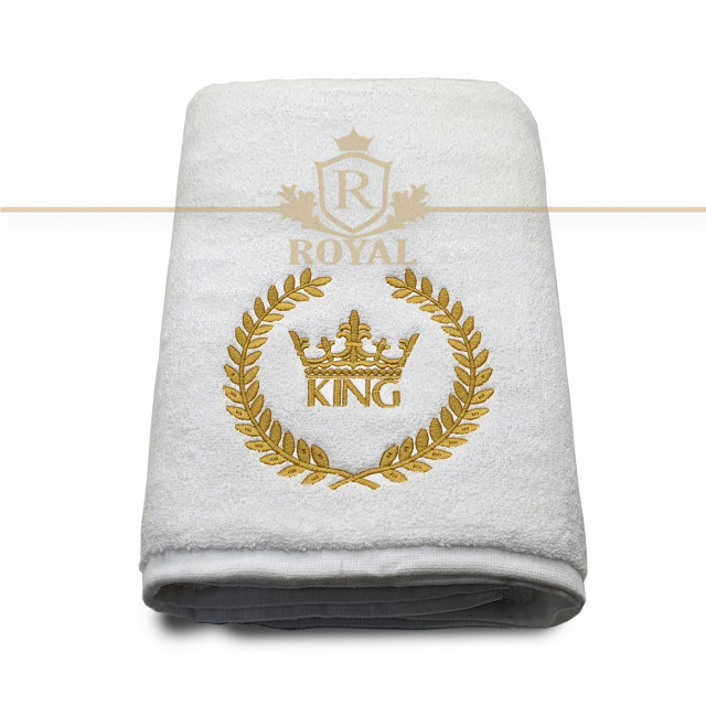 Prosop baie Broderie King, bumbac 100%, alb, 70x140cm - 680gr/mp