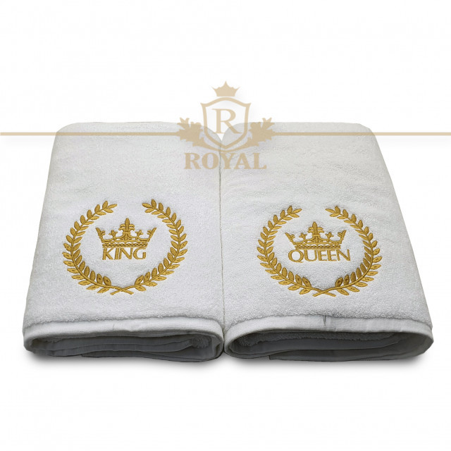 Prosoape baie Brodate Model King and Queen, 2 x 70x140cm - 680gr/mp, bumbac 100%