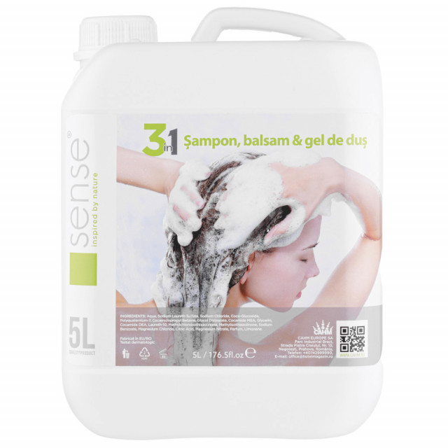 Sense 3 in 1 sampon, balsam si gel de dus, 5 L