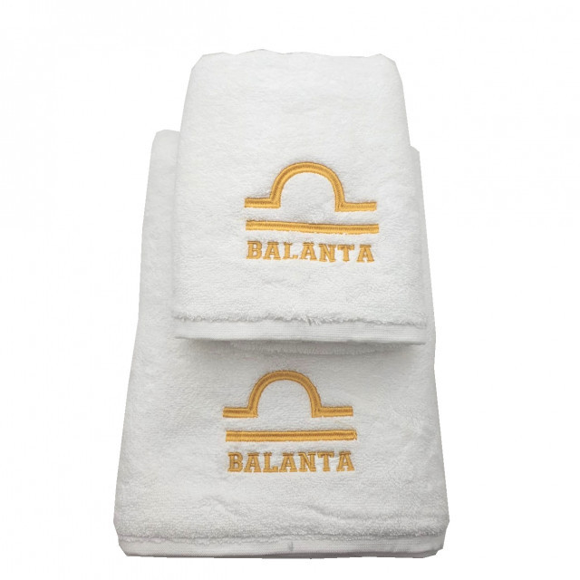 Set 2 Prosoape baie Brodate Alb cu broderie Balanta, bumbac 100%