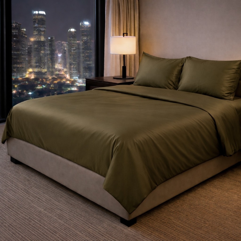 Lenjerie de Pat Satin – Hotel Supplier – 100% Bumbac Premium Satinat – 300 TC Olive