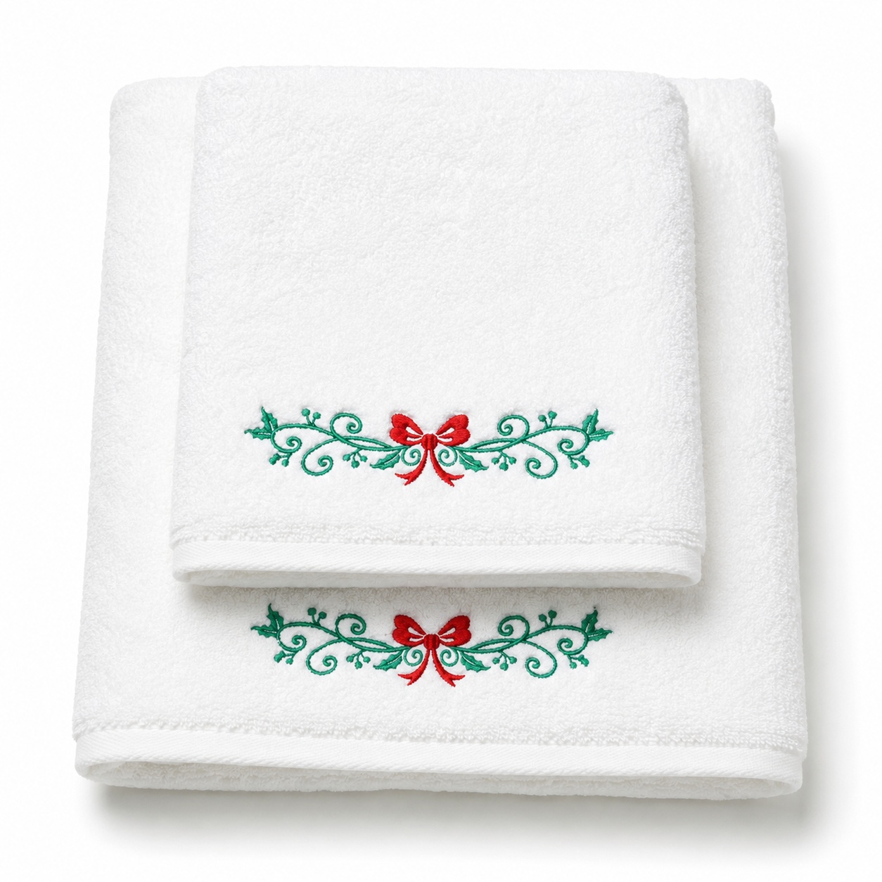 Set cadou de Crăciun cu 2 prosoape brodate color, alb, 680 g/m², 100% bumbac – model Crăciun 4