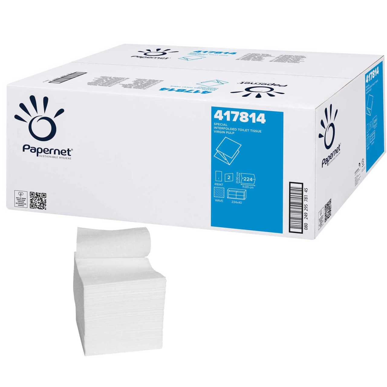 Hartie igienica intercalata 417814 PAPERNET, 2 straturi, 224 buc/set, 40 seturi/bax